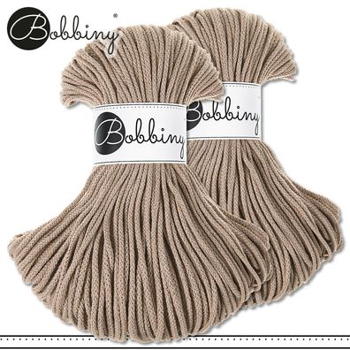 Bobbiny 2 x 100 m Flechtkordel 3 mm | Sand | Basteln Baumwolle Hobby Premium