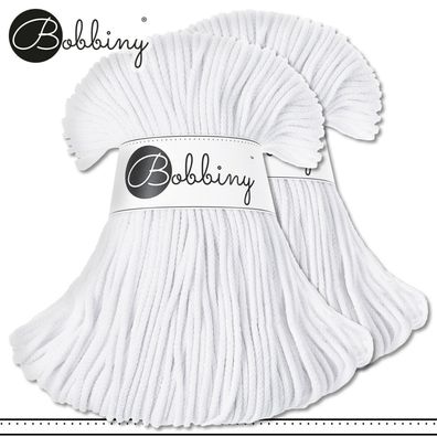 Bobbiny 2 x 100 m Flechtkordel 3 mm | White | Basteln Baumwolle Hobby Premium