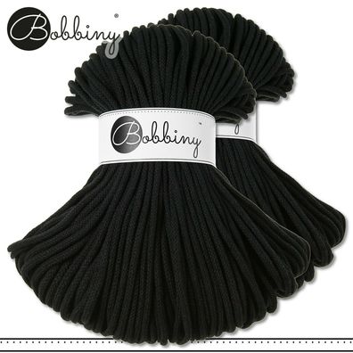 Bobbiny 2 x 100 m Flechtkordel 5 mm | Black | Basteln Baumwolle Hobby Premium