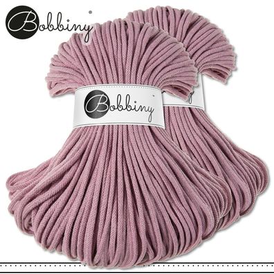 Bobbiny 2 x 100 m Flechtkordel 5 mm | Dusty Pink | Basteln Baumwolle Premium