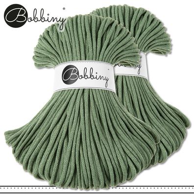 Bobbiny 2 x 100 m Flechtkordel 5 mm | Eucalyptus Green | Baumwolle Hobby Premium