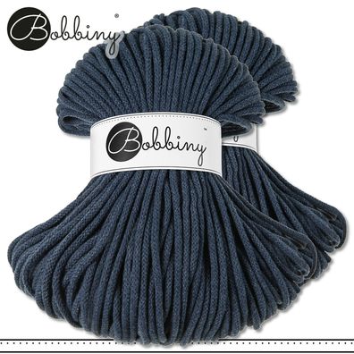 Bobbiny 2 x 100 m Flechtkordel 5 mm | Jeans | Basteln Baumwolle Hobby Premium