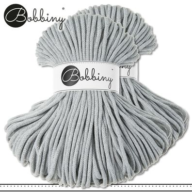 Bobbiny 2 x 100 m Flechtkordel 5 mm | Light Grey | Basteln Baumwolle Premium