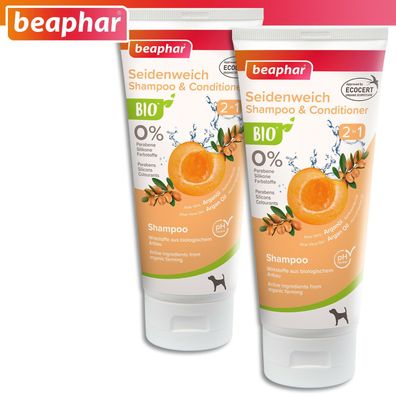 Beaphar 2 x 200 ml Bio Shampoo Seidenweich Shampoo & Conditioner