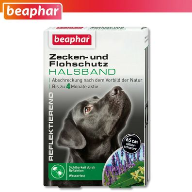 Beaphar 1 x Zecken- und Flohschutz Halsband für Hunde | reflektierend | 65 cm