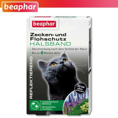 Beaphar 1 x Zecken- und Flohschutz Halsband für Katzen | reflektierend | 35 cm