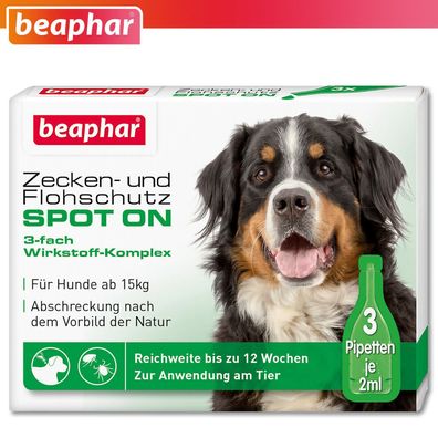 Beaphar 1 x Zecken- und Flohschutz SPOT-ON für große Hunde ab 15 kg (3 x 2 ml)