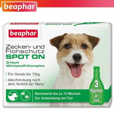Beaphar 1 Zecken- und Flohschutz SPOT-ON für Hunde bis 15 kg (3 x 1 ml)
