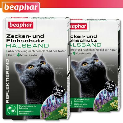 Beaphar 2 x Zecken- und Flohschutz Halsband für Katzen | reflektierend | 35 cm