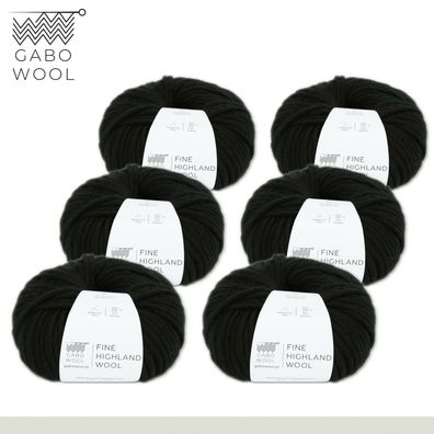 Gabo Wool 6 x 100 g Highland Wool peruanische Hochlandwolle Schwarz (500)
