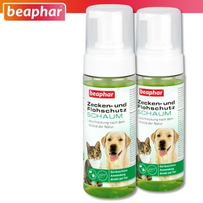 Beaphar 2 x 150 ml Zecken- und Flohschutz Schaum für Hunde und Katzen