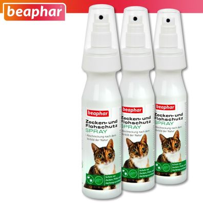 Beaphar 3 x 150 ml Zecken- und Flohschutz Spray für Katzen