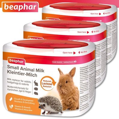 Beaphar 3 x 200 g Kleintier-Milch für Kaninchen, Igel & Nager