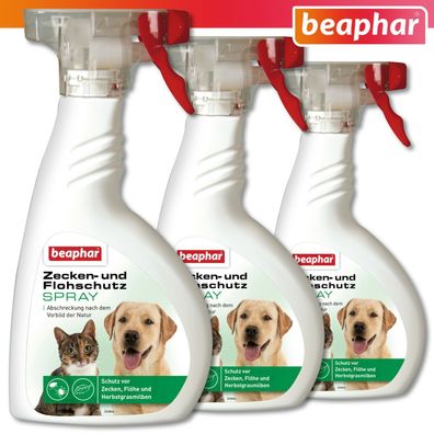 Beaphar 3 x 400 ml Zecken- und Flohschutz Spray für Hunde und Katzen