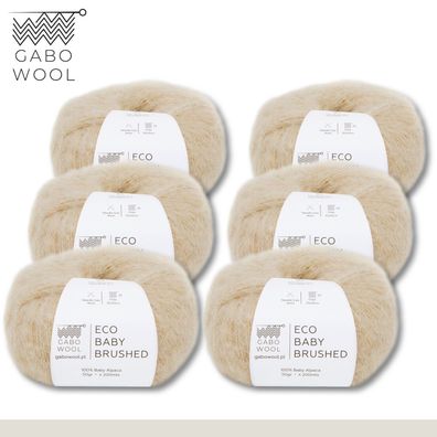 Gabo Wool 6 x 50 g Eco Baby Brushed 100% Baby Alpaka Gebürstet Beige (FTE1297)