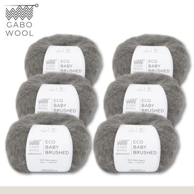 Gabo Wool 6 x 50 g Eco Baby Brushed 100% Baby Alpaka Gebürstet Grau (F2341)