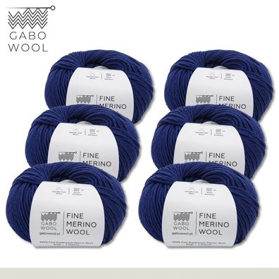 Gabo Wool 6 x 50 g Fine Merino Wool Feine Merino Wolle Blau (AZ1710)