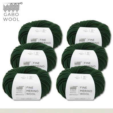 Gabo Wool 6 x 50 g Fine Merino Wool Feine Merino Wolle Dunkelgrün (VR1172)