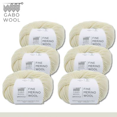 Gabo Wool 6 x 50 g Fine Merino Wool Feine Merino Wolle Naturweiß (100)