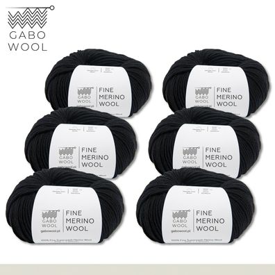 Gabo Wool 6 x 50 g Fine Merino Wool Feine Merino Wolle Schwarz (500)