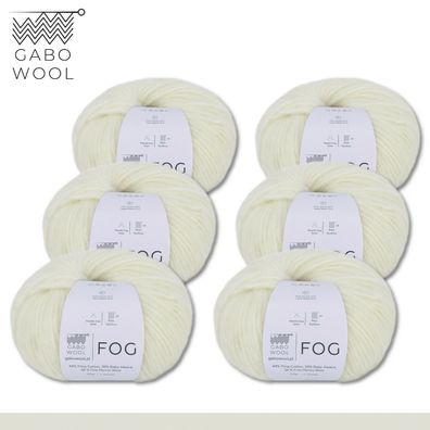 Gabo Wool 6 x 50 g Fog Wolle Naturweiß (100) Alpaka Merino Baumwolle Exklusiv