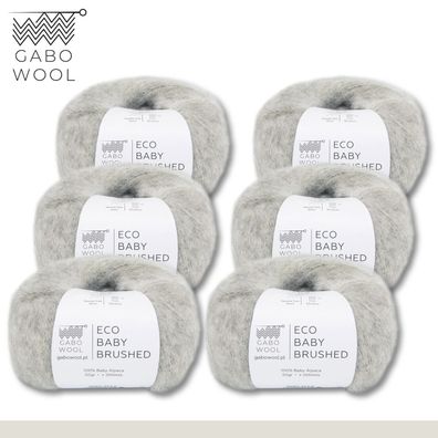 Gabo Wool 6x50g Eco Baby Brushed 100% Baby Alpaka Gebürstet Hellgrau (FTE1305)