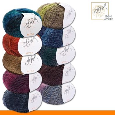 ggh 50 g Myla Naturgarn Wolle mit Farbverlauf 10 Farben z. Auswahl Top Qualität