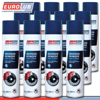 EuroLub 12 x 600 ml Bremsenreiniger Spray auch für Bremse Kupplung Getriebe Glas