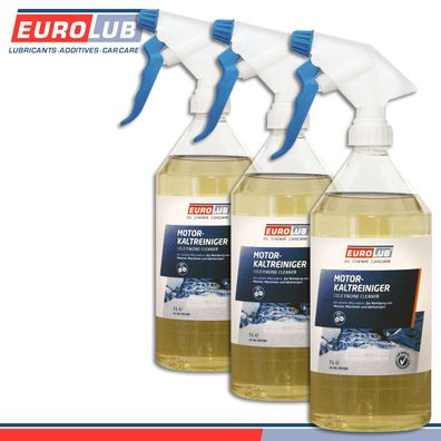 EuroLub 3 x 1 l Motorkaltreiniger für Motoren, Maschinen und Werkzeuge Spray