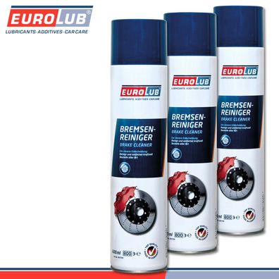 EuroLub 3 x 600 ml Bremsenreiniger Spray auch für Bremse Kupplung Getriebe Glas
