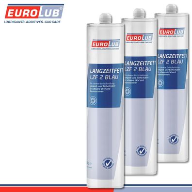 EuroLub 3 x 500 g Kartusche Langzeitfett LZF 2 Blau Schmierfett Mineralölbasis