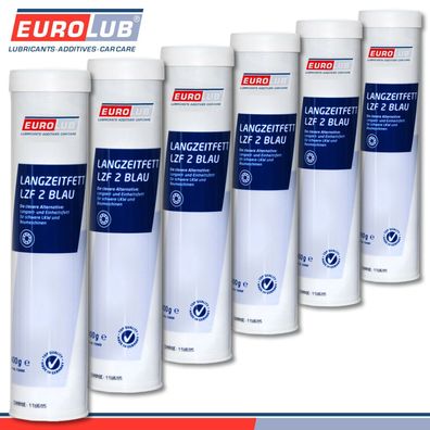 EuroLub 6 x 400 g Kartusche Langzeitfett LZF 2 Blau Schmierfett Mineralölbasis