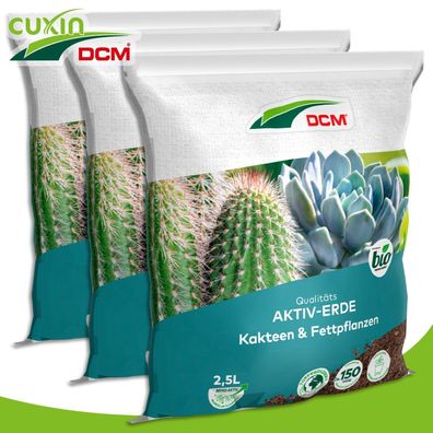 Cuxin DCM 3x2,5 l Aktiv-Erde Kakteen & Fettpflanzen BIO Pflanzenerde Blumenerde