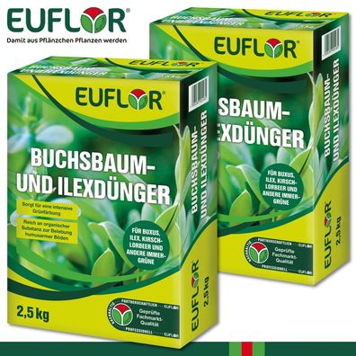 Euflor 2 x 2,5 kg Buchsbaum- und Ilexdünger Buxus Ilex Kirschlorbeer Immergrün