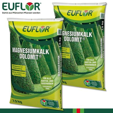 Euflor 2 x 7,5 kg Magnesiumkalk Dolomit Rasen Garten Blattgrün Erhaltungskalkung