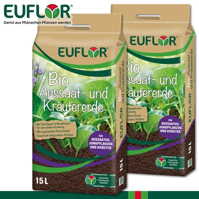 Euflor 2x 15L Bio Aussaat- und Kräutererde Wachstum Nährstoffe Anzucht Beet Topf