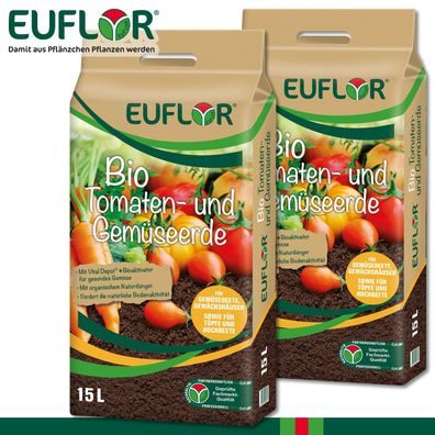 Euflor 2x 15L Bio Tomaten- und Gemüseerde Zucchini Chili Gurke Salat Nährstoffe