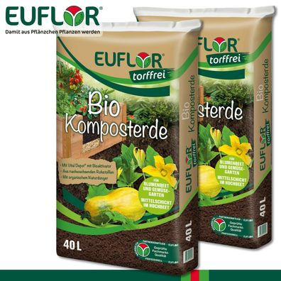 Euflor 2x 40L Bio Komposterde Spezialerde Nährstoffe Wachstum Garten Beet Gemüse