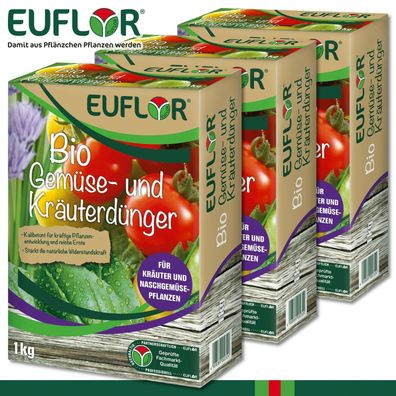 Euflor 3 x 1 kg Bio Gemüse- & Kräuterdünger Basilikum Thymian Oregano Koriander