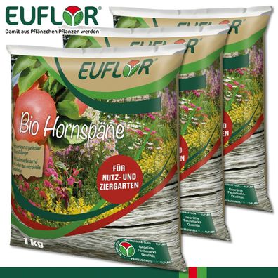 Euflor 3 x 1 kg Bio Hornspäne Organischer Stickstoffdünger 100% Natürlich