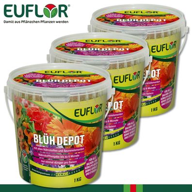 Euflor 3 x 1 kg Blühdepot Langzeitdüngung Staude Baum Topfplanze Balkon Garten