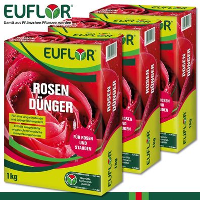 Euflor 3 x 1 kg Rosendünger Staudendünger Wachstum Farbe Blütendstrauch