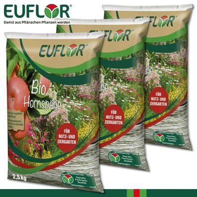 Euflor 3 x 2,5 kg Bio Hornspäne Organischer Stickstoffdünger 100% Natürlich