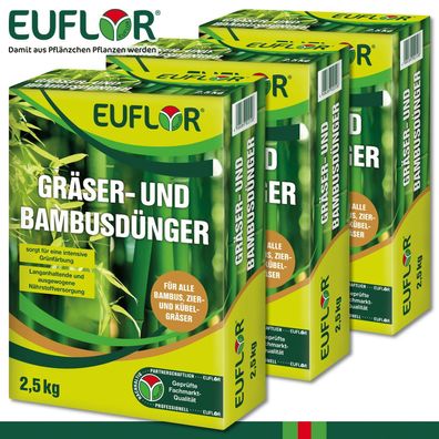 Euflor 3 x 2,5 kg Gräser- und Bambusdünger Ziergras Kübelgras Saftiges Grün