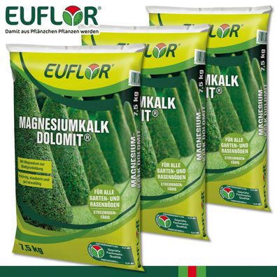 Euflor 3 x 7,5 kg Magnesiumkalk Dolomit Rasen Garten Blattgrün Erhaltungskalkung