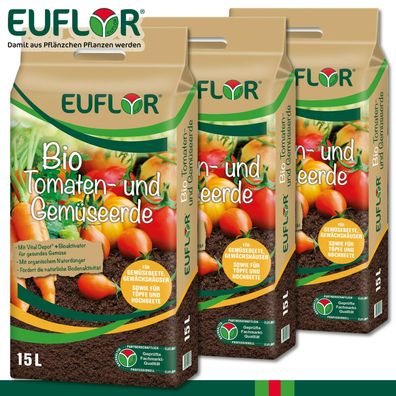 Euflor 3x 15L Bio Tomaten- und Gemüseerde Paprika Karotten Gurken Salat Wachstum