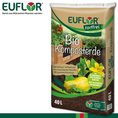 Euflor 40L Bio Komposterde Nährstoffe Wachstum Gemüse Blumen Garten Kübel