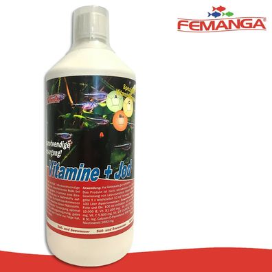 Femanga 1000 ml Vitamine + Jod Süß & Seewasser Pflege Aquarium Zierfische Zusatz