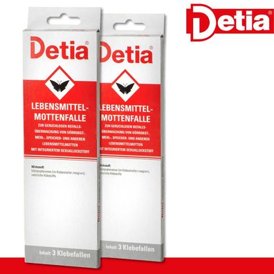 Detia 2x 3 Stück Lebensmittel-Mottenfalle Klebefänger Pheromone Mehl Obst Schutz