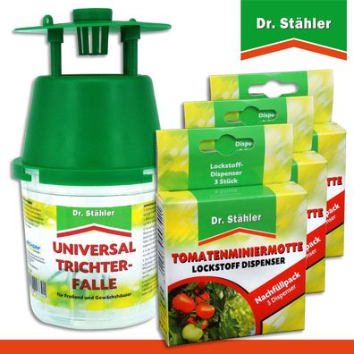 Dr. Stähler 1 Universal-Trichterfalle + 3 Tomatenminiermotte Lockstoffdispenser